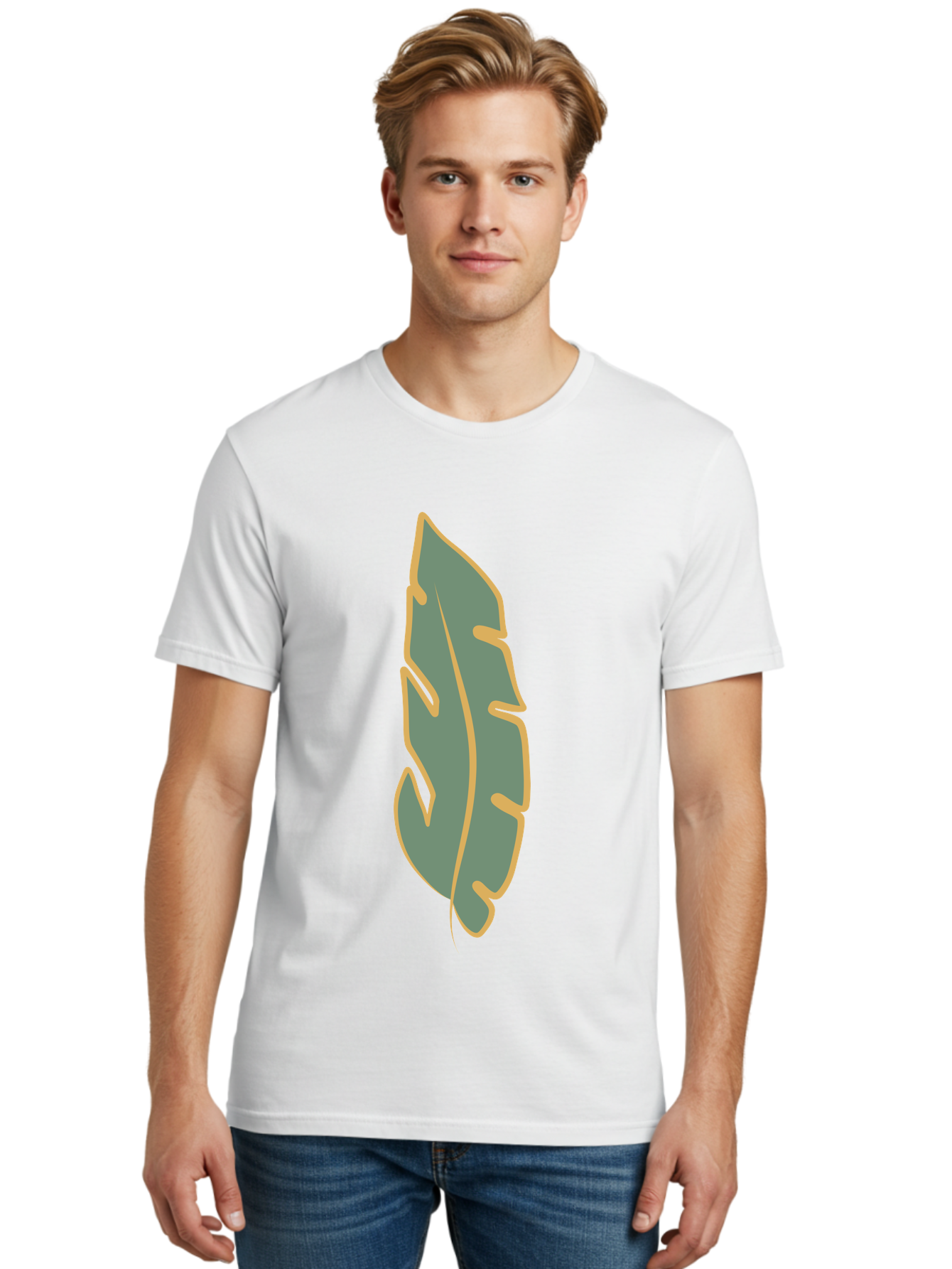 Feather Men'S Graphic Tee, 100% Cotton, Comfortable Casual Summer Wear, Machine Washable, Stylized Feather, Simple Design, Minimalist Art, Muted Colors, Soft Graphics, Digital Illustration, Abstract Shape, Symbolic Icon Aae017