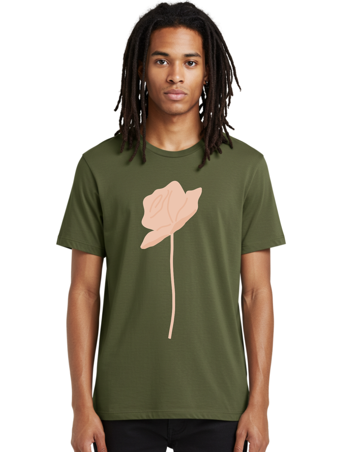 Flower Men'S Graphic Tee, 100% Cotton, Comfortable Casual Summer Wear, Machine Washable, Peach-Colored Flower, Minimalist Design, Simple Illustration, Soft Hues, Delicate Petals, Elegant Stem, Floral Art Aae019