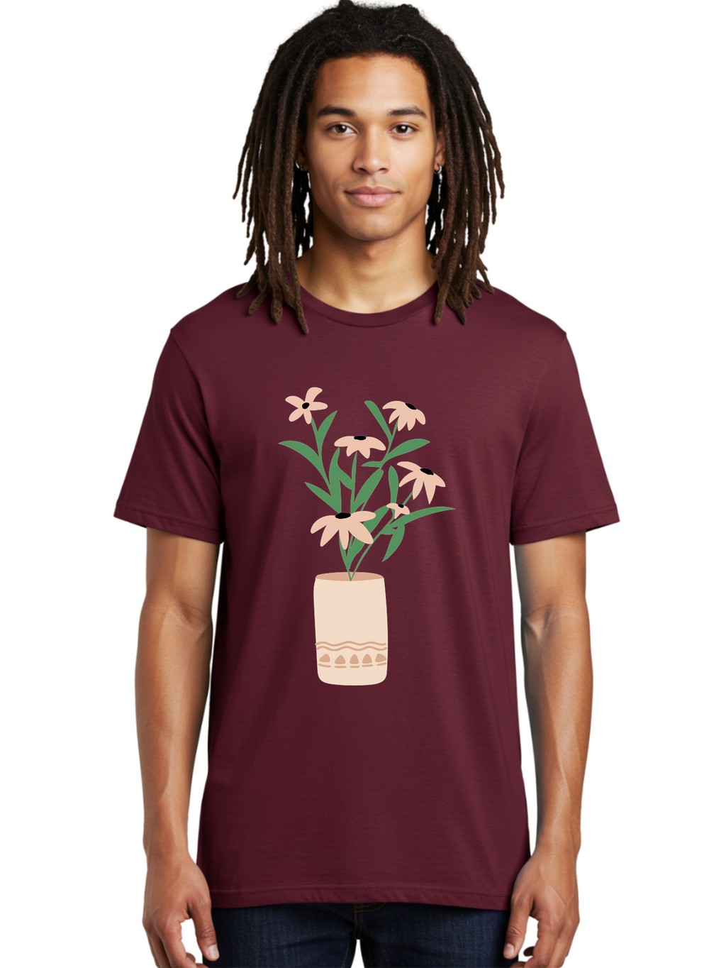 Flowers-In-Vase-1 Men'S Graphic Tee, 100% Cotton, Comfortable Casual Summer Wear, Machine Washable, Pink Flowers In Vase, Floral Arrangement, Simple Design, Minimalist Style, Elegant Decor, Home Decor, Flower Bouquet, Daisy-Like Flowers Aae020