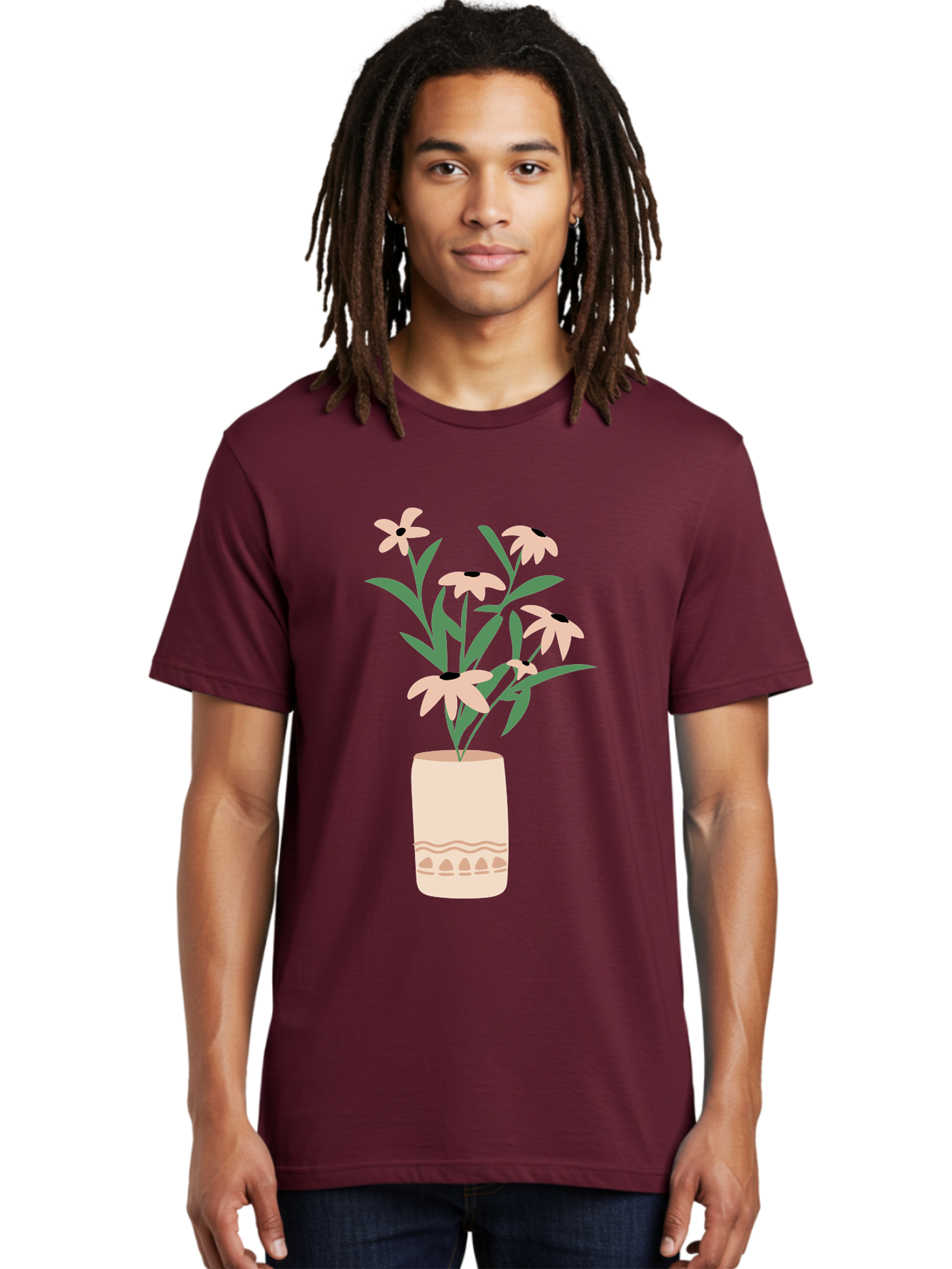 Flowers-In-Vase-1 Men'S Graphic Tee, 100% Cotton, Comfortable Casual Summer Wear, Machine Washable, Pink Flowers In Vase, Floral Arrangement, Simple Design, Minimalist Style, Elegant Decor, Home Decor, Flower Bouquet, Daisy-Like Flowers Aae020