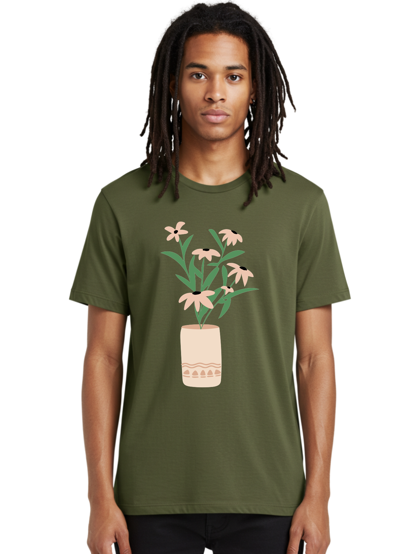 Flowers-In-Vase-1 Men'S Graphic Tee, 100% Cotton, Comfortable Casual Summer Wear, Machine Washable, Pink Flowers In Vase, Floral Arrangement, Simple Design, Minimalist Style, Elegant Decor, Home Decor, Flower Bouquet, Daisy-Like Flowers Aae020