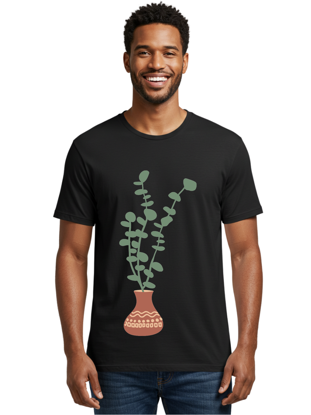 Flowers-In-Vase Men'S Graphic Tee, 100% Cotton, Comfortable Casual Summer Wear, Machine Washable, Vase With Flowers, Decorative Elements, Artistic Design, Floral Arrangement, Intricate Patterns, Modern Illustration, Digital Art Aae021