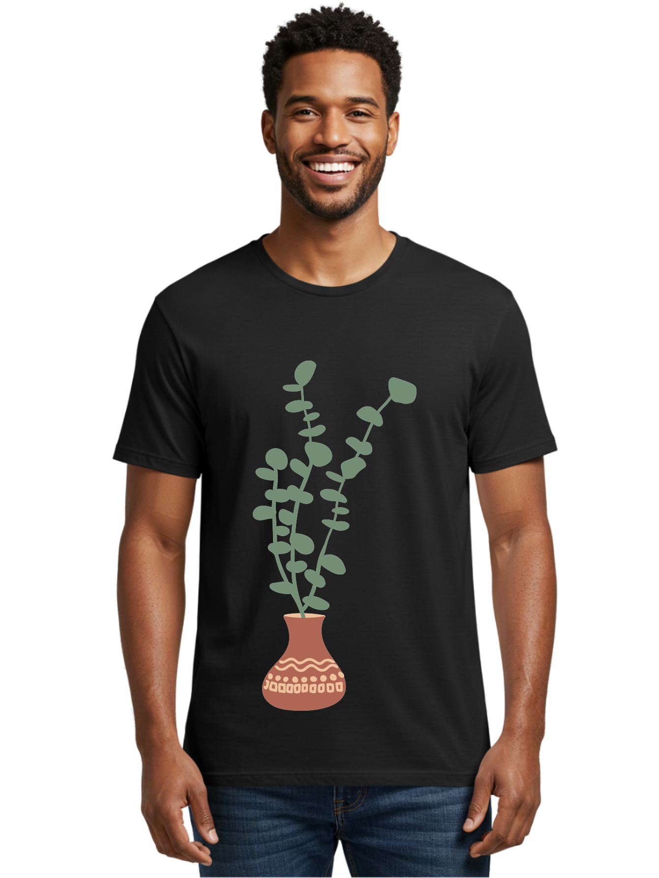 Flowers-In-Vase Men'S Graphic Tee, 100% Cotton, Comfortable Casual Summer Wear, Machine Washable, Vase With Flowers, Decorative Elements, Artistic Design, Floral Arrangement, Intricate Patterns, Modern Illustration, Digital Art Aae021