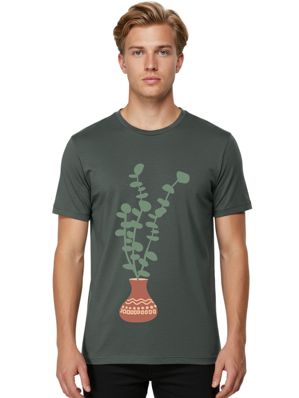 Flowers-In-Vase Men'S Graphic Tee, 100% Cotton, Comfortable Casual Summer Wear, Machine Washable, Vase With Flowers, Decorative Elements, Artistic Design, Floral Arrangement, Intricate Patterns, Modern Illustration, Digital Art Aae021