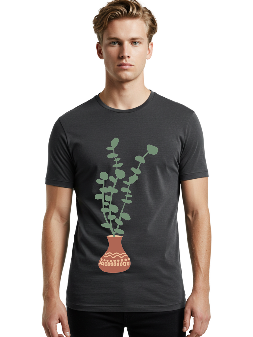 Flowers-In-Vase Men'S Graphic Tee, 100% Cotton, Comfortable Casual Summer Wear, Machine Washable, Vase With Flowers, Decorative Elements, Artistic Design, Floral Arrangement, Intricate Patterns, Modern Illustration, Digital Art Aae021