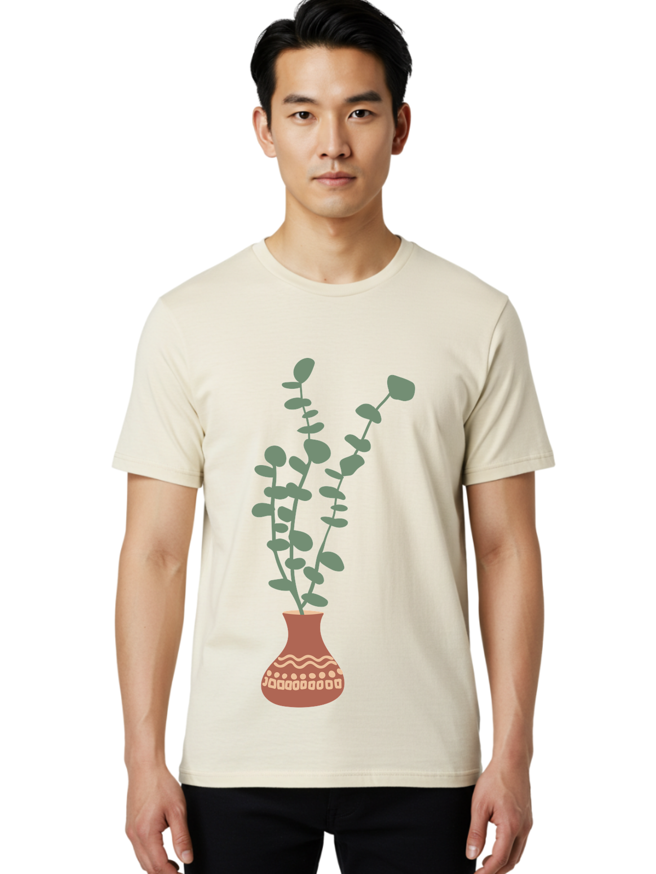 Flowers-In-Vase Men'S Graphic Tee, 100% Cotton, Comfortable Casual Summer Wear, Machine Washable, Vase With Flowers, Decorative Elements, Artistic Design, Floral Arrangement, Intricate Patterns, Modern Illustration, Digital Art Aae021