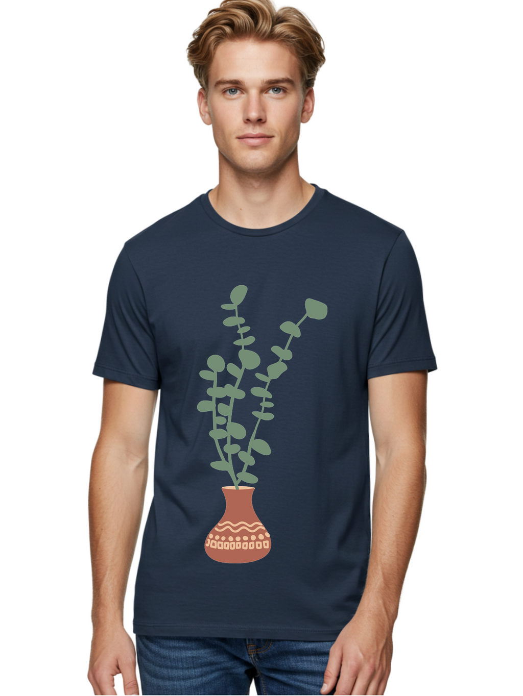 Flowers-In-Vase Men'S Graphic Tee, 100% Cotton, Comfortable Casual Summer Wear, Machine Washable, Vase With Flowers, Decorative Elements, Artistic Design, Floral Arrangement, Intricate Patterns, Modern Illustration, Digital Art Aae021
