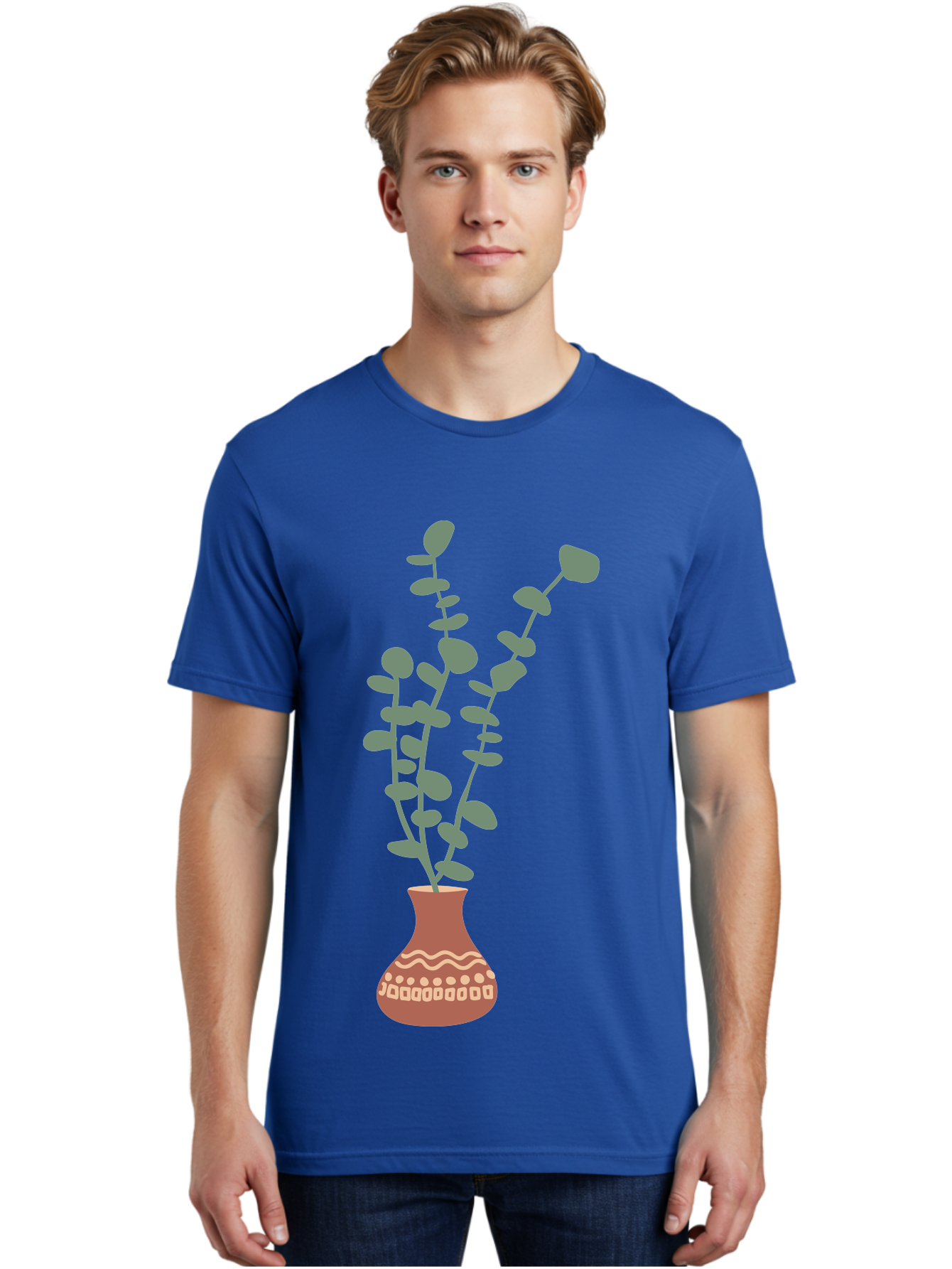 Flowers-In-Vase Men'S Graphic Tee, 100% Cotton, Comfortable Casual Summer Wear, Machine Washable, Vase With Flowers, Decorative Elements, Artistic Design, Floral Arrangement, Intricate Patterns, Modern Illustration, Digital Art Aae021