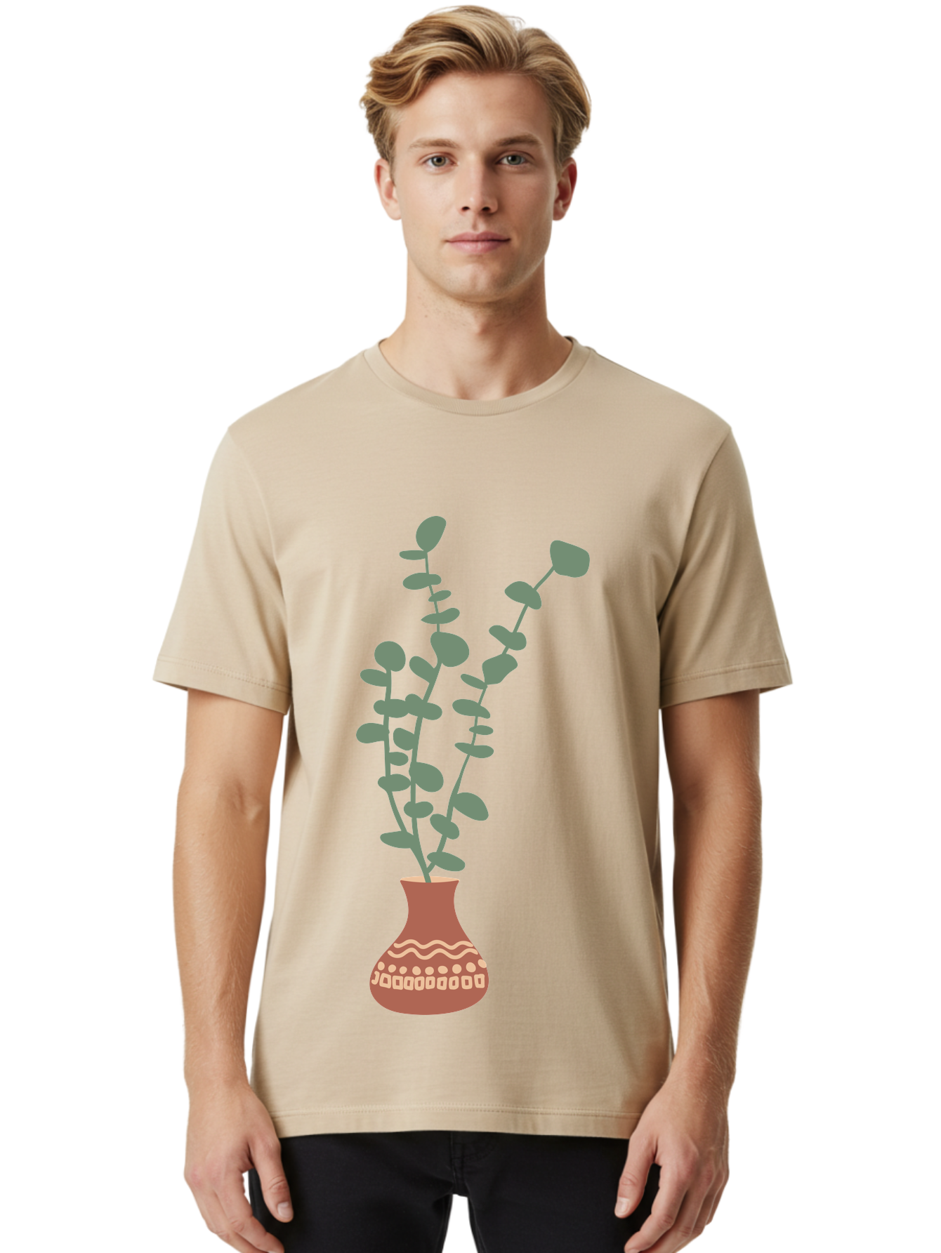Flowers-In-Vase Men'S Graphic Tee, 100% Cotton, Comfortable Casual Summer Wear, Machine Washable, Vase With Flowers, Decorative Elements, Artistic Design, Floral Arrangement, Intricate Patterns, Modern Illustration, Digital Art Aae021