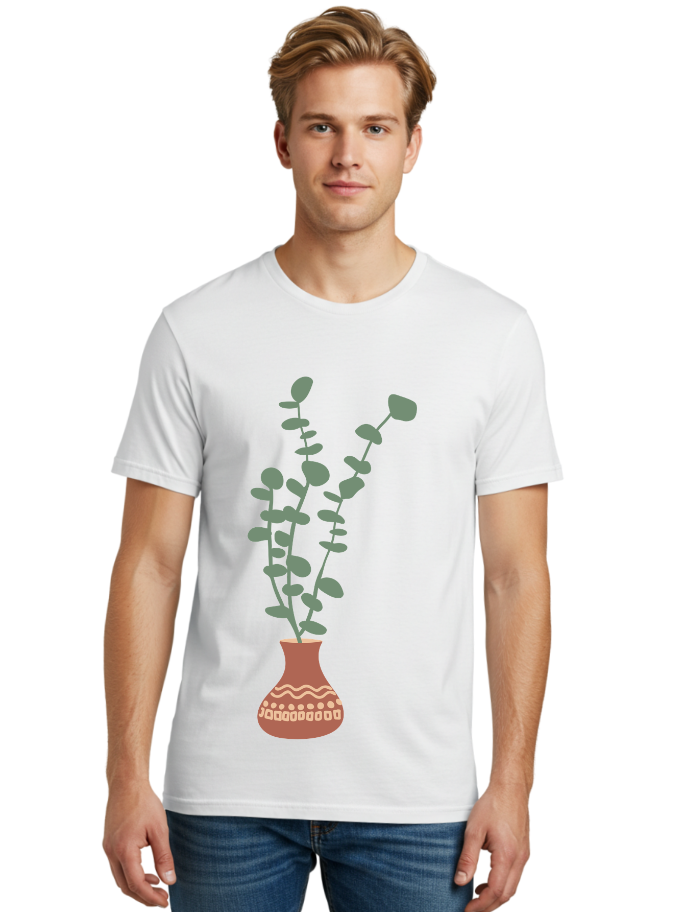 Flowers-In-Vase Men'S Graphic Tee, 100% Cotton, Comfortable Casual Summer Wear, Machine Washable, Vase With Flowers, Decorative Elements, Artistic Design, Floral Arrangement, Intricate Patterns, Modern Illustration, Digital Art Aae021