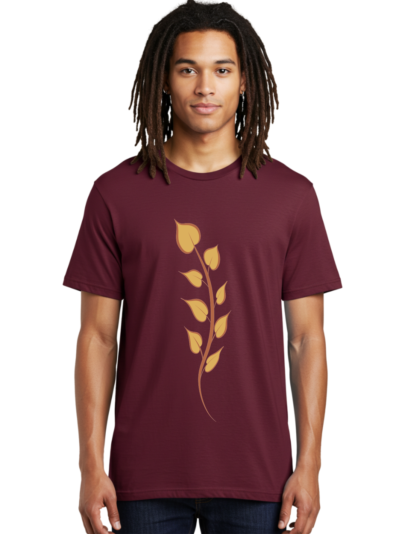 Golden-Leaves Men'S Graphic Tee, 100% Cotton, Comfortable Casual Summer Wear, Machine Washable, Golden Leaves On Stem, Autumn Foliage, Leafy Branch, Vibrant Yellow Leaves, Golden Hues, Natural Elements, Seasonal Decor Aae022