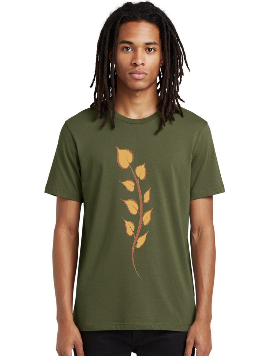 Golden-Leaves Men'S Graphic Tee, 100% Cotton, Comfortable Casual Summer Wear, Machine Washable, Golden Leaves On Stem, Autumn Foliage, Leafy Branch, Vibrant Yellow Leaves, Golden Hues, Natural Elements, Seasonal Decor Aae022