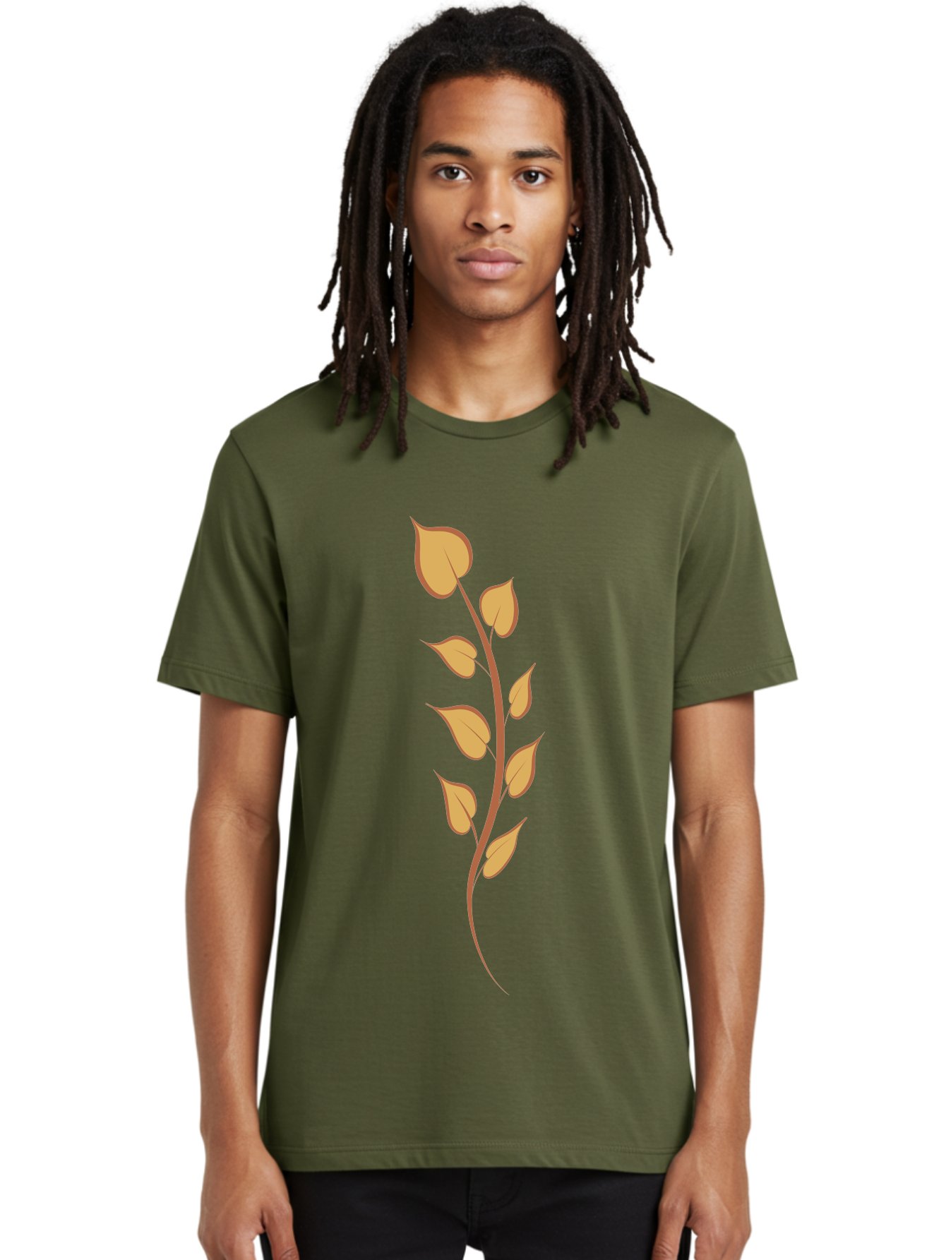 Golden-Leaves Men'S Graphic Tee, 100% Cotton, Comfortable Casual Summer Wear, Machine Washable, Golden Leaves On Stem, Autumn Foliage, Leafy Branch, Vibrant Yellow Leaves, Golden Hues, Natural Elements, Seasonal Decor Aae022