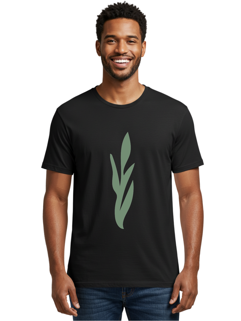 Gray-Leaves Men'S Graphic Tee, 100% Cotton, Comfortable Casual Summer Wear, Machine Washable, Gray Leaves, Simple Graphics, Minimal Design, Green Background, Leafy Silhouette, Abstract Art, Modern Graphic Aae024