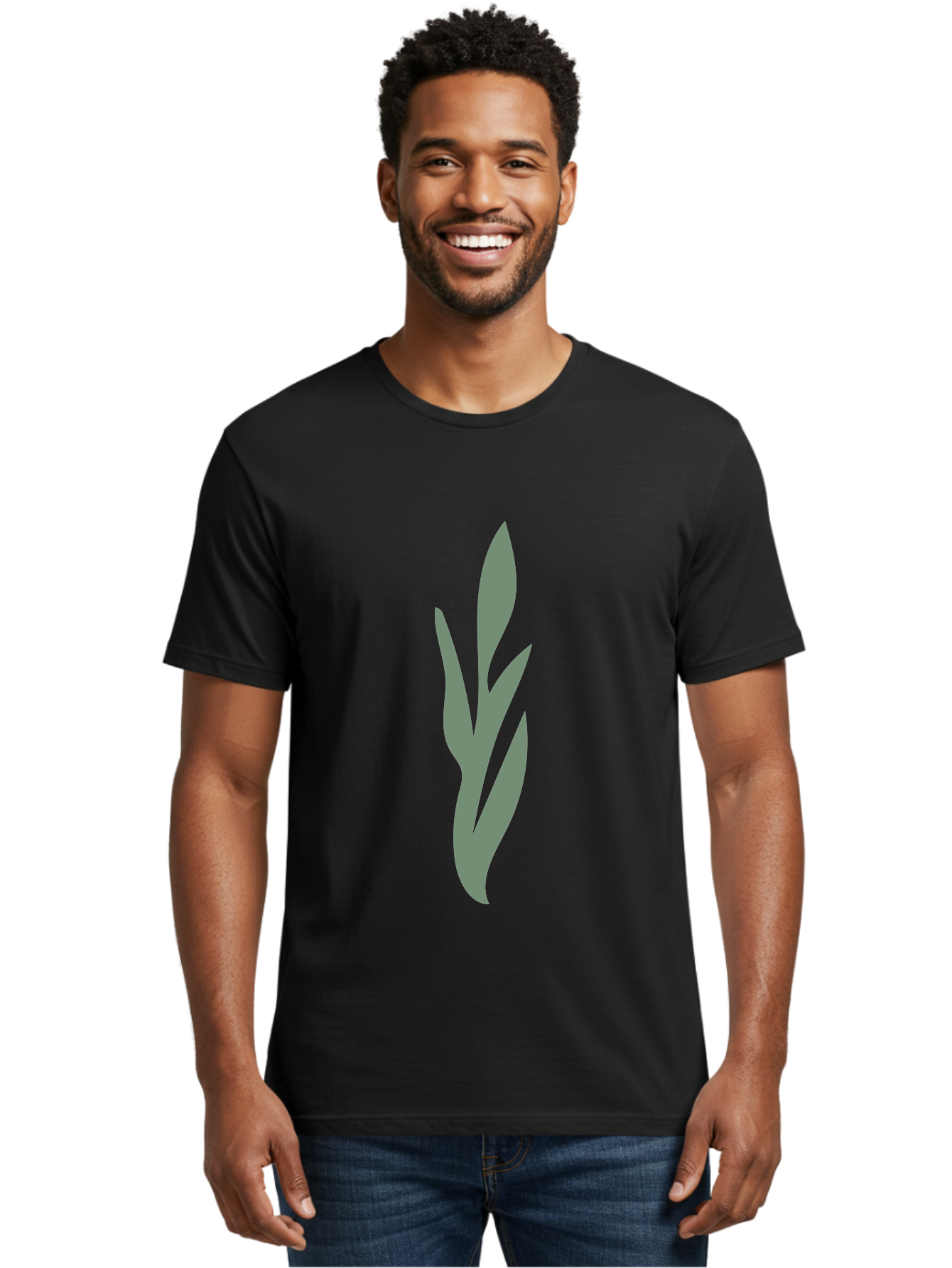 Gray-Leaves Men'S Graphic Tee, 100% Cotton, Comfortable Casual Summer Wear, Machine Washable, Gray Leaves, Simple Graphics, Minimal Design, Green Background, Leafy Silhouette, Abstract Art, Modern Graphic Aae024