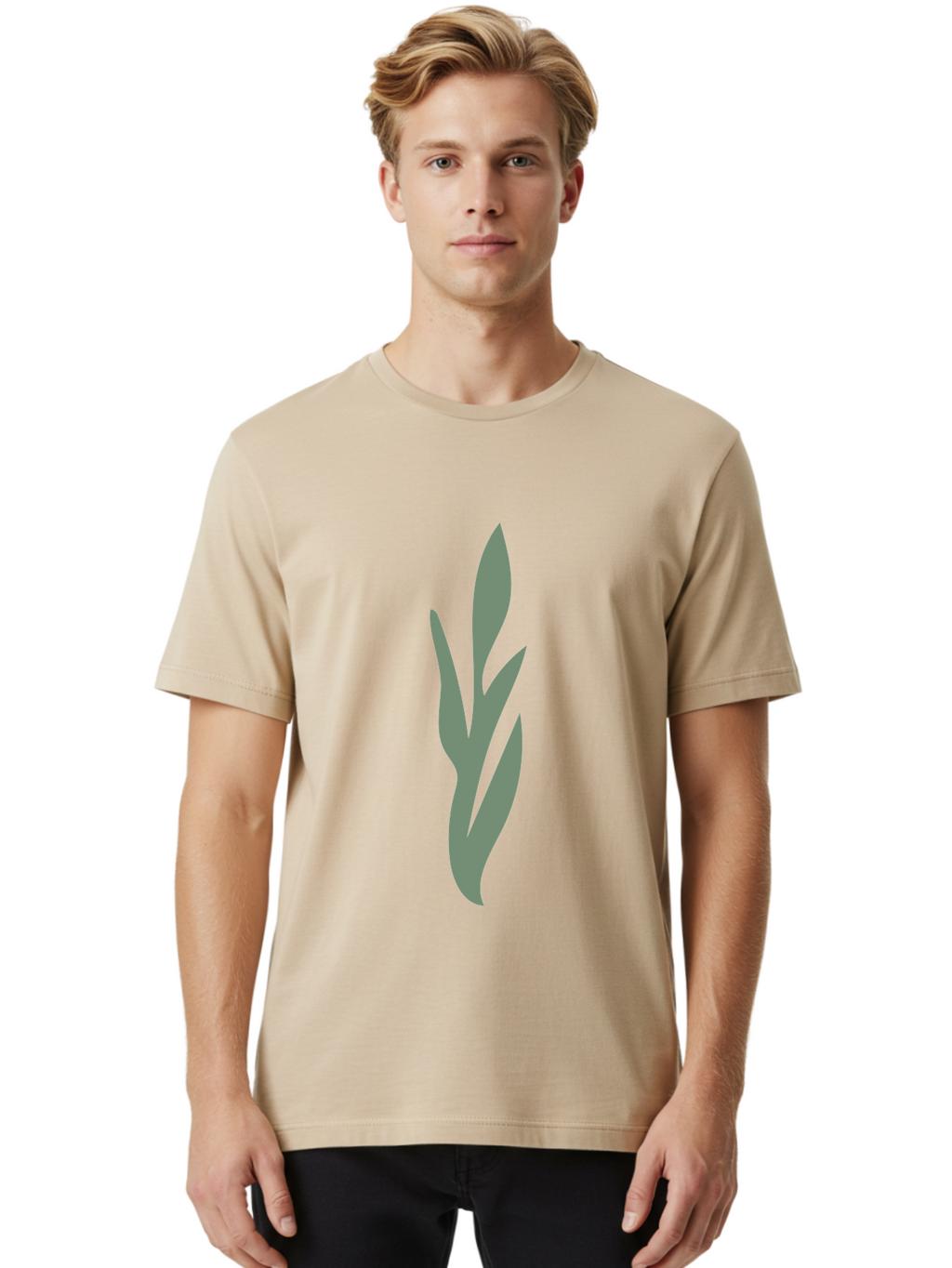 Gray-Leaves Men'S Graphic Tee, 100% Cotton, Comfortable Casual Summer Wear, Machine Washable, Gray Leaves, Simple Graphics, Minimal Design, Green Background, Leafy Silhouette, Abstract Art, Modern Graphic Aae024