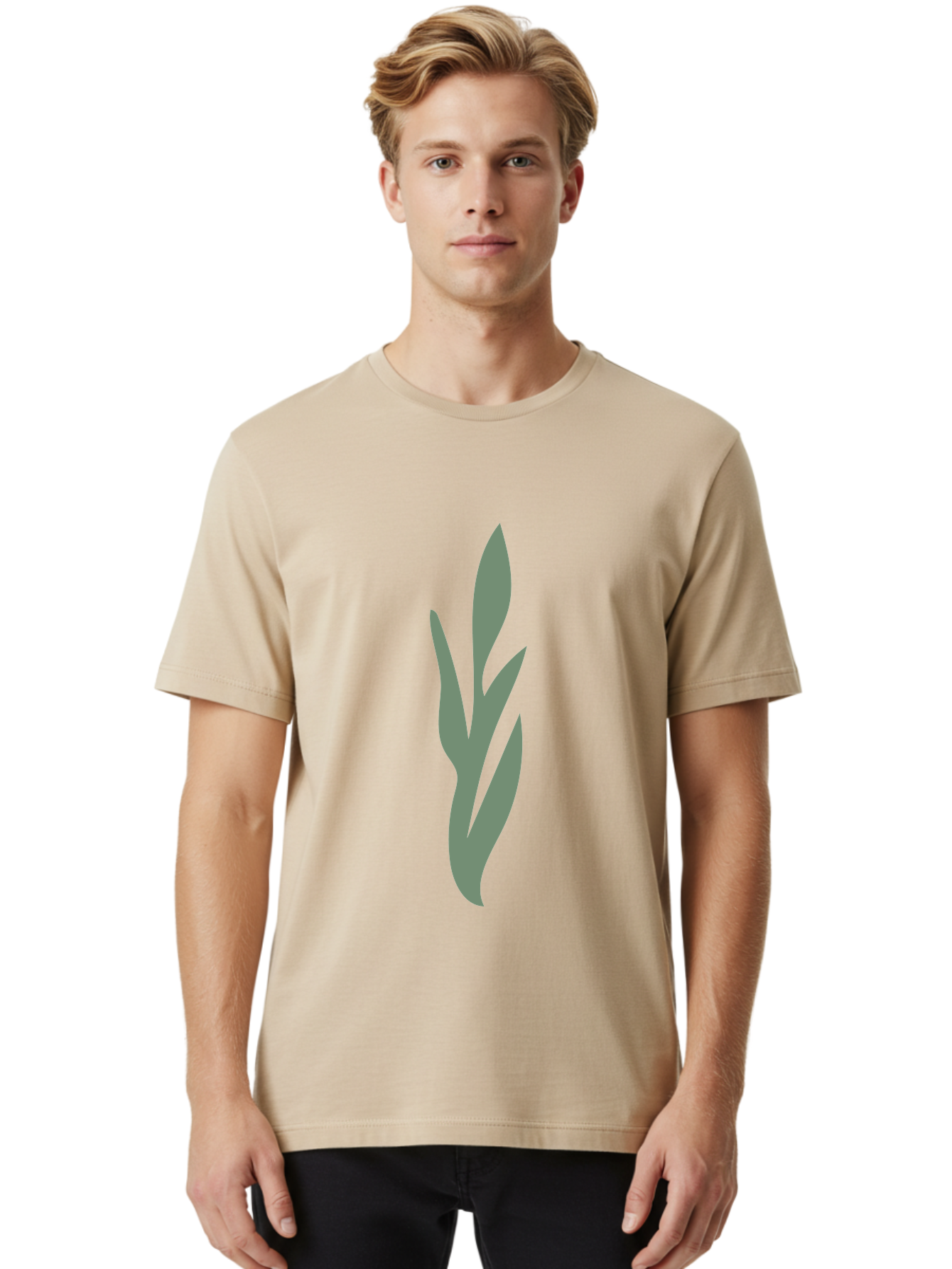 Gray-Leaves Men'S Graphic Tee, 100% Cotton, Comfortable Casual Summer Wear, Machine Washable, Gray Leaves, Simple Graphics, Minimal Design, Green Background, Leafy Silhouette, Abstract Art, Modern Graphic Aae024