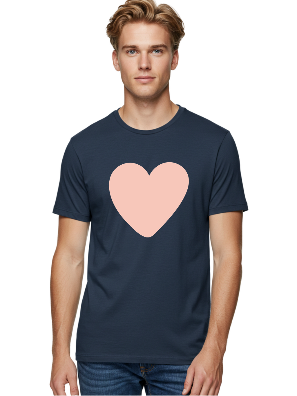 Heart Men'S Graphic Tee, 100% Cotton, Comfortable Casual Summer Wear, Machine Washable, Heart Symbol, Love Icon, Pink Heart, Digital Art, Minimalist Design, Simple Shape, Heart Illustration, Love Symbol Aae025