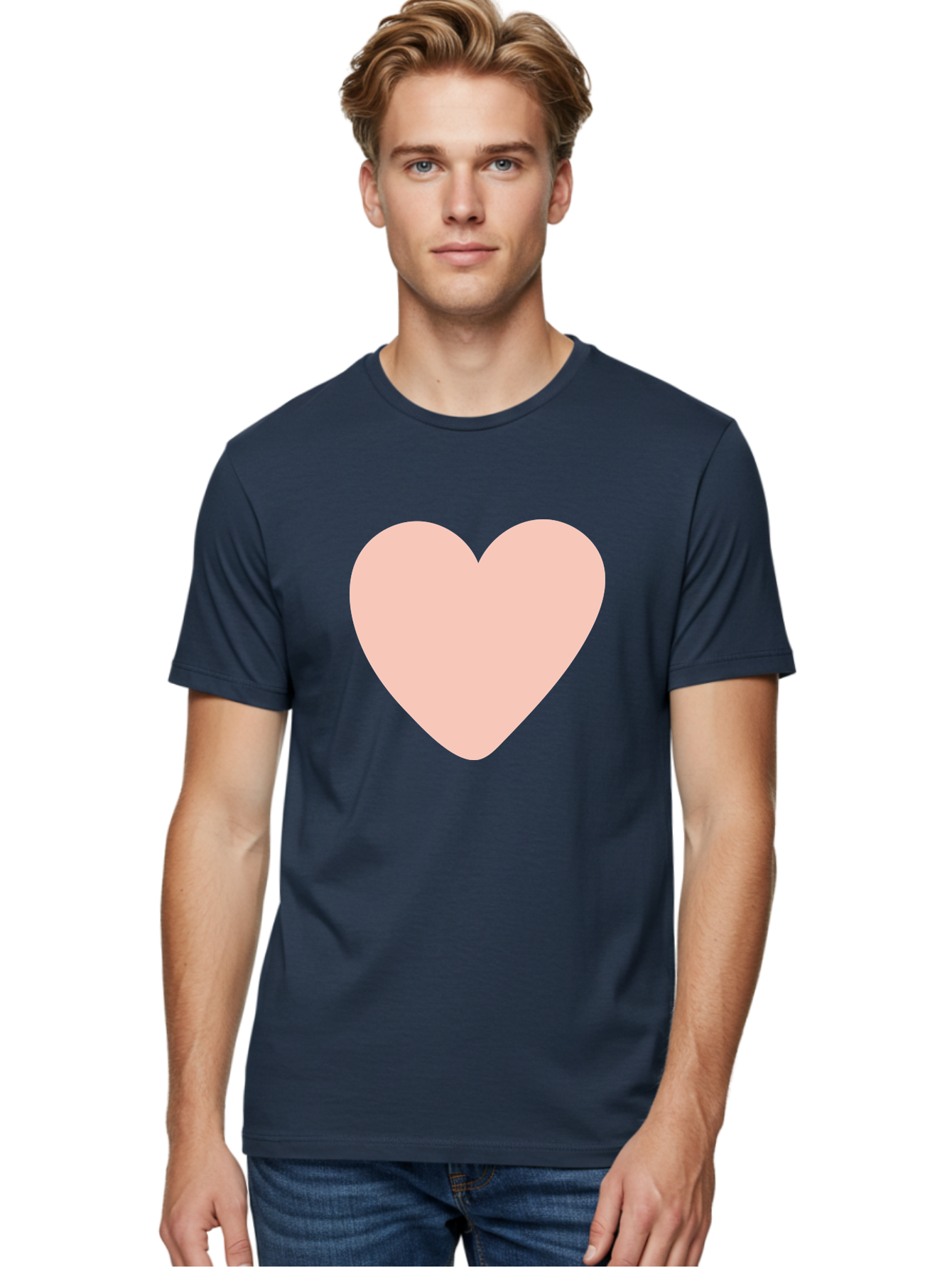 Heart Men'S Graphic Tee, 100% Cotton, Comfortable Casual Summer Wear, Machine Washable, Heart Symbol, Love Icon, Pink Heart, Digital Art, Minimalist Design, Simple Shape, Heart Illustration, Love Symbol Aae025