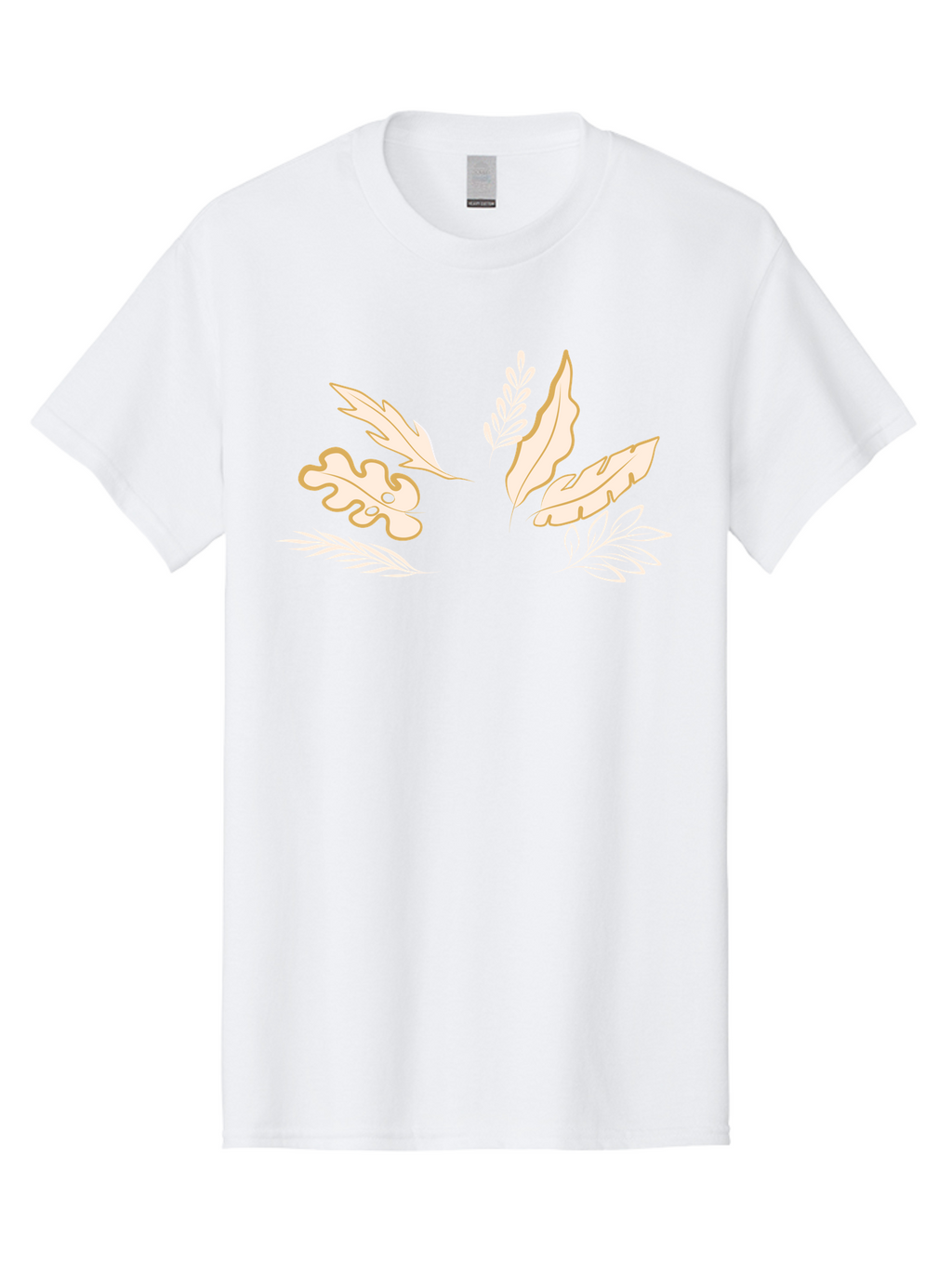 Leaves Men'S Graphic Tee, 100% Cotton, Comfortable Casual Summer Wear, Machine Washable, Illustrated Leaves, Leaf Designs, Foliage Art, Natural Elements, Botanical Graphics, Cream And White Leaves Aae027