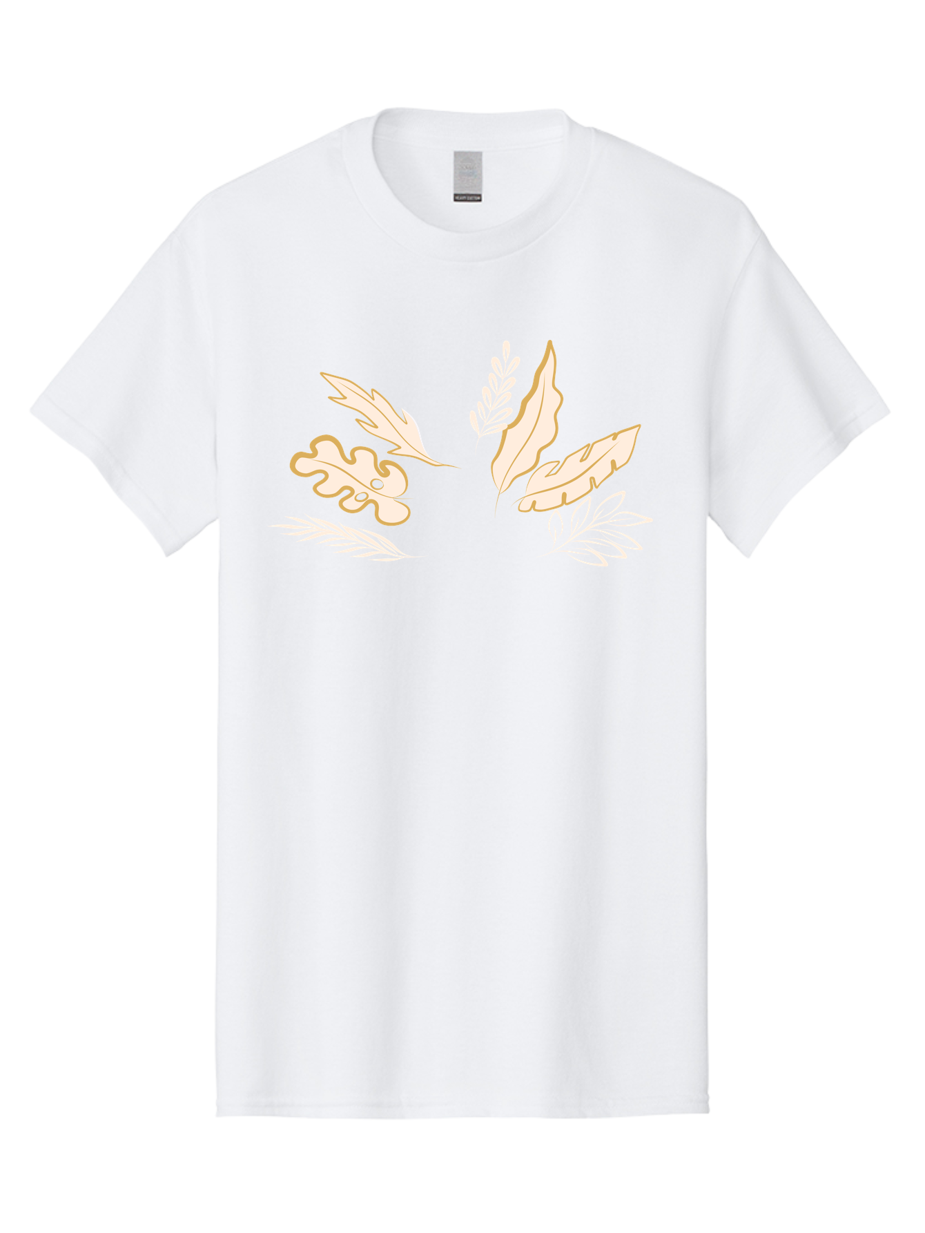 Leaves Men'S Graphic Tee, 100% Cotton, Comfortable Casual Summer Wear, Machine Washable, Illustrated Leaves, Leaf Designs, Foliage Art, Natural Elements, Botanical Graphics, Cream And White Leaves Aae027