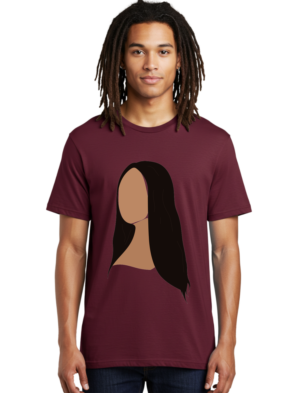 Long-Black-Hair Men'S Graphic Tee, 100% Cotton, Comfortable Casual Summer Wear, Machine Washable, Long Black Hair, Brunette, Female Silhouette, Faceless Portrait, Minimalist Art, Digital Illustration, Sleek Hairstyle, Straight Hair, Aae030