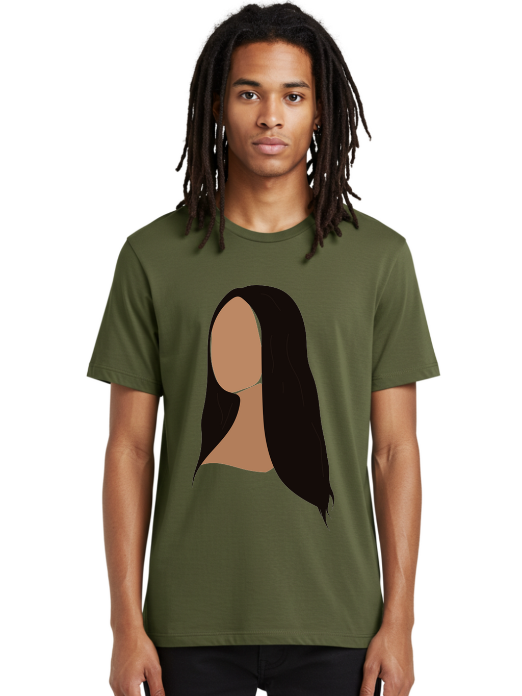 Long-Black-Hair Men'S Graphic Tee, 100% Cotton, Comfortable Casual Summer Wear, Machine Washable, Long Black Hair, Brunette, Female Silhouette, Faceless Portrait, Minimalist Art, Digital Illustration, Sleek Hairstyle, Straight Hair, Aae030