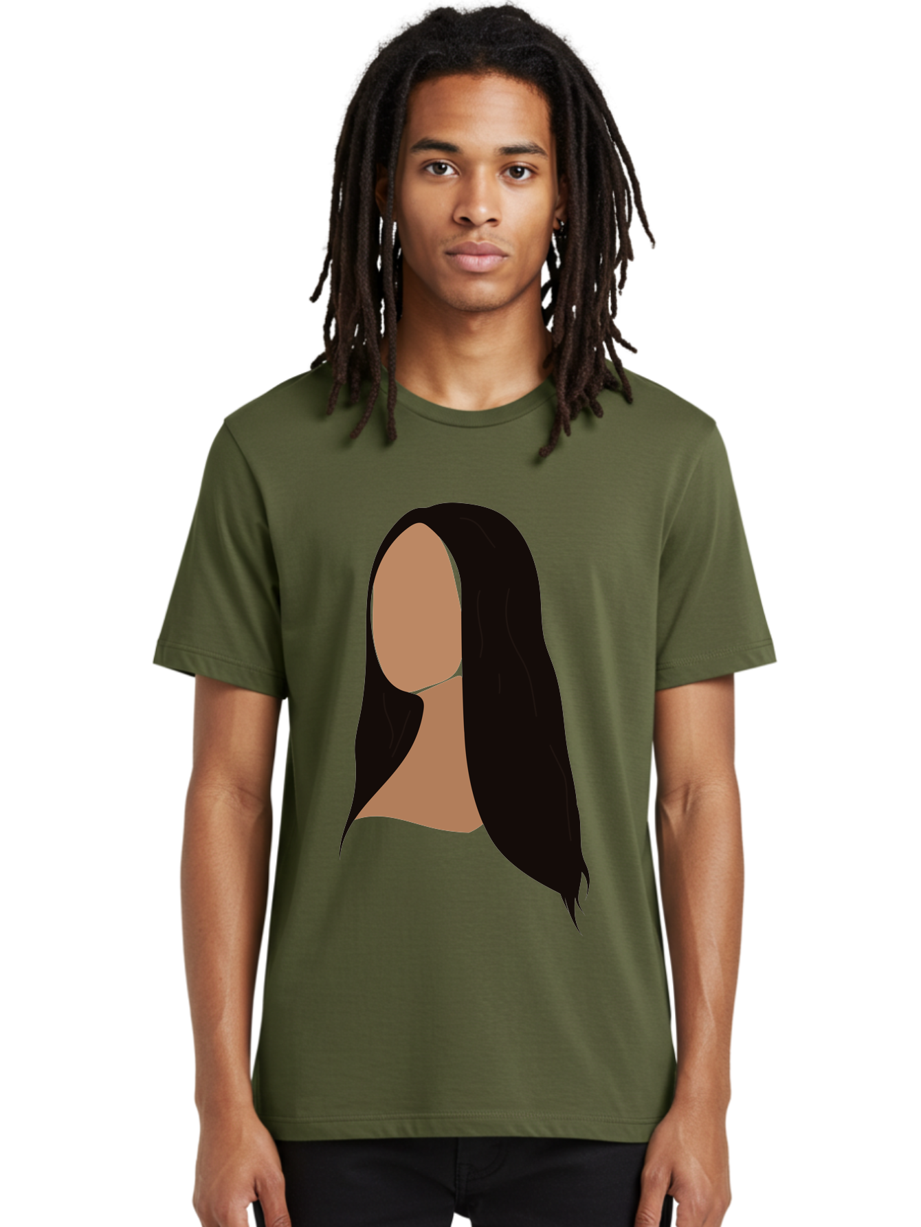 Long-Black-Hair Men'S Graphic Tee, 100% Cotton, Comfortable Casual Summer Wear, Machine Washable, Long Black Hair, Brunette, Female Silhouette, Faceless Portrait, Minimalist Art, Digital Illustration, Sleek Hairstyle, Straight Hair, Aae030