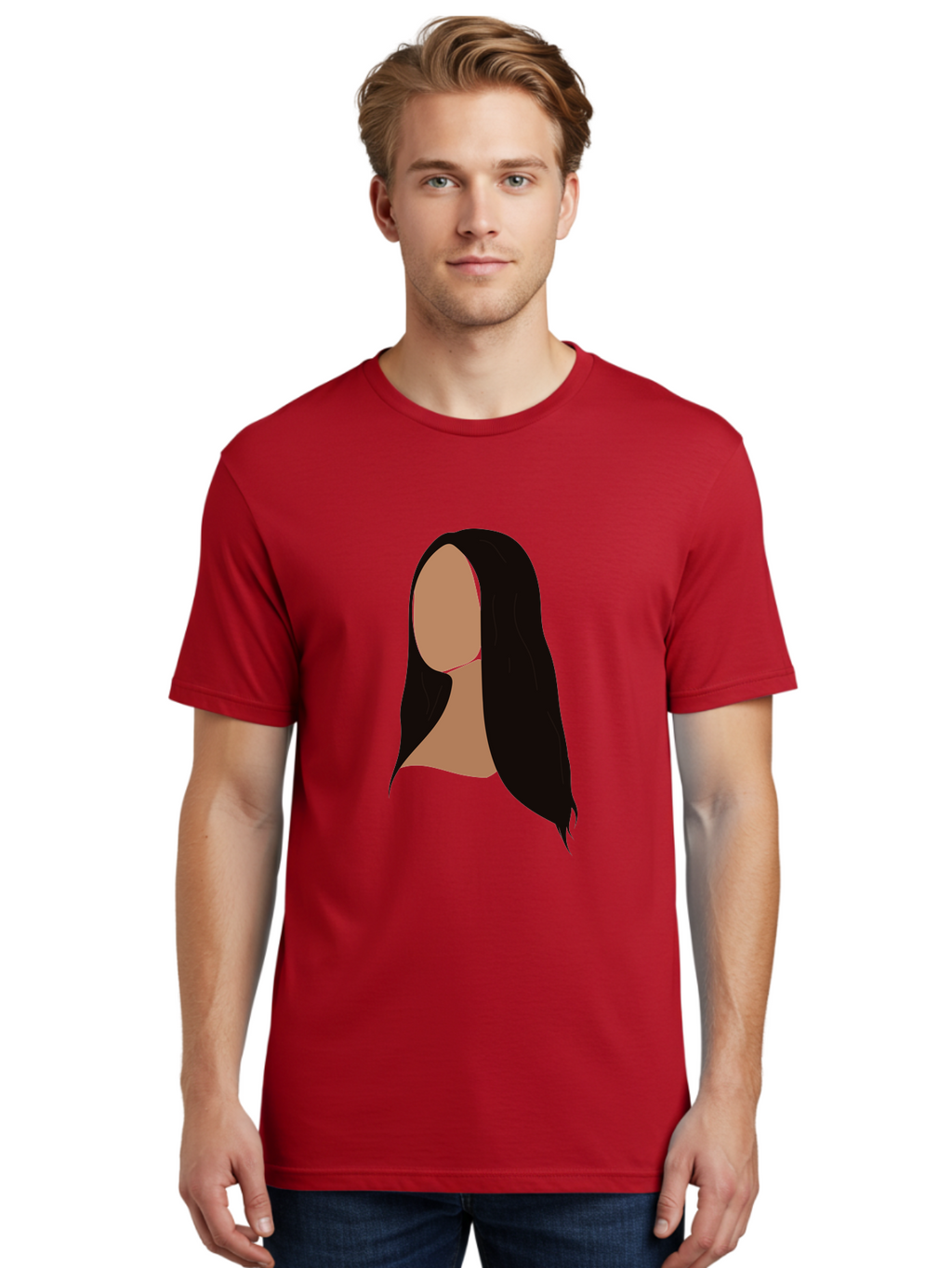 Long-Black-Hair Men'S Graphic Tee, 100% Cotton, Comfortable Casual Summer Wear, Machine Washable, Long Black Hair, Brunette, Female Silhouette, Faceless Portrait, Minimalist Art, Digital Illustration, Sleek Hairstyle, Straight Hair, Aae030