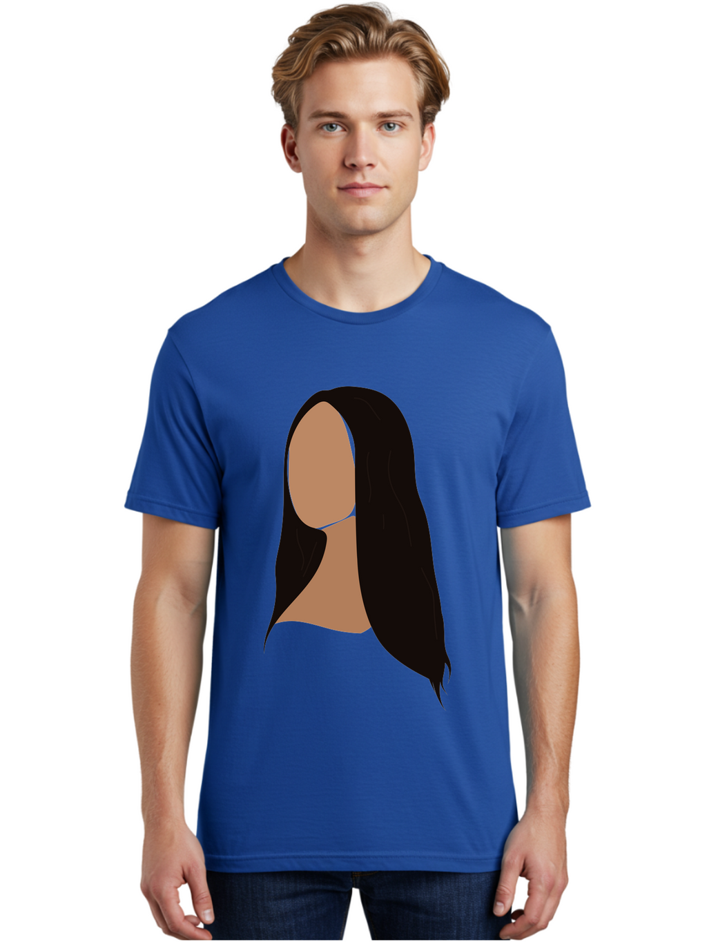 Long-Black-Hair Men'S Graphic Tee, 100% Cotton, Comfortable Casual Summer Wear, Machine Washable, Long Black Hair, Brunette, Female Silhouette, Faceless Portrait, Minimalist Art, Digital Illustration, Sleek Hairstyle, Straight Hair, Aae030