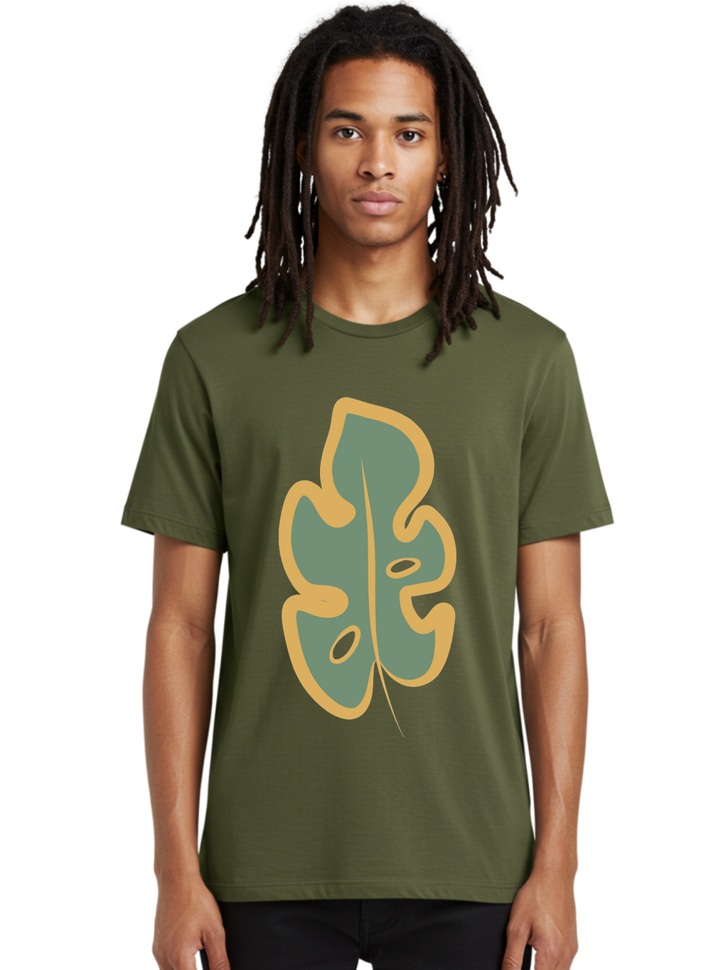 Monstera-Leaf Men'S Graphic Tee, 100% Cotton, Comfortable Casual Summer Wear, Machine Washable, Simple Leaf Illustration, Minimalist Art, Gray And Yellow Colors, Natural Shapes, Organic Design, Botanical Elements, Leaf Pattern Aae031