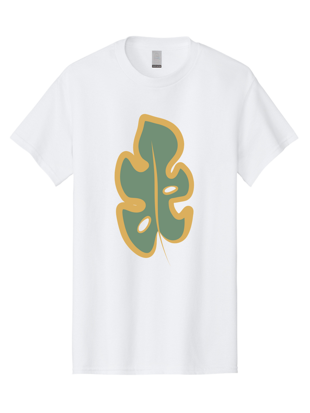 Monstera-Leaf Men'S Graphic Tee, 100% Cotton, Comfortable Casual Summer Wear, Machine Washable, Simple Leaf Illustration, Minimalist Art, Gray And Yellow Colors, Natural Shapes, Organic Design, Botanical Elements, Leaf Pattern Aae031