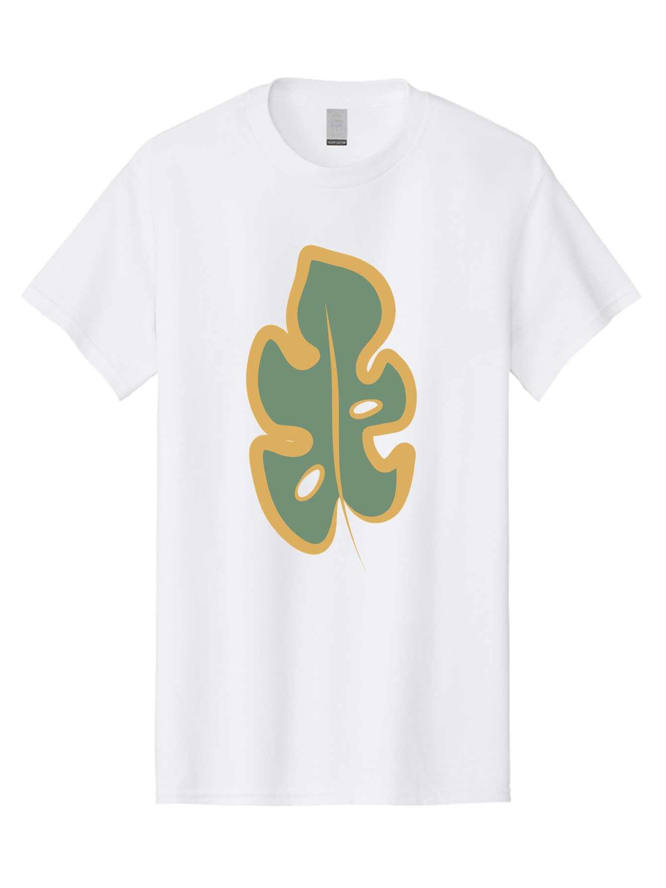 Monstera-Leaf Men'S Graphic Tee, 100% Cotton, Comfortable Casual Summer Wear, Machine Washable, Simple Leaf Illustration, Minimalist Art, Gray And Yellow Colors, Natural Shapes, Organic Design, Botanical Elements, Leaf Pattern Aae031
