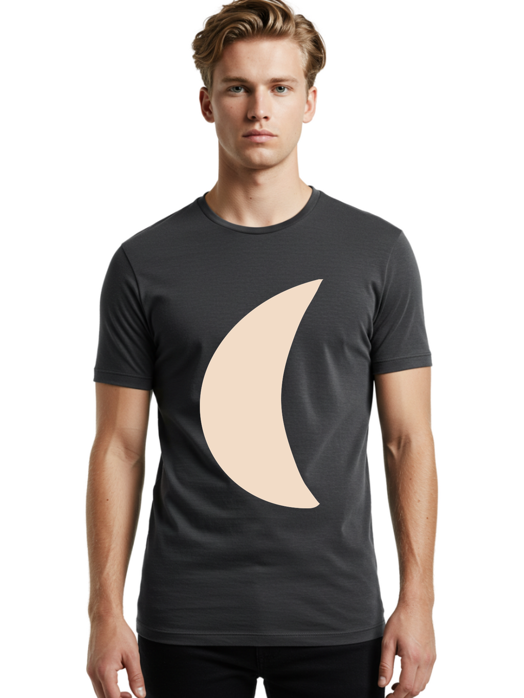 Moon Men'S Graphic Tee, 100% Cotton, Comfortable Casual Summer Wear, Machine Washable, Crescent Moon, Moon Shape, Minimalist Design, Simple Art, Lunar Symbol, Celestial Body, Abstract Illustration Aae032