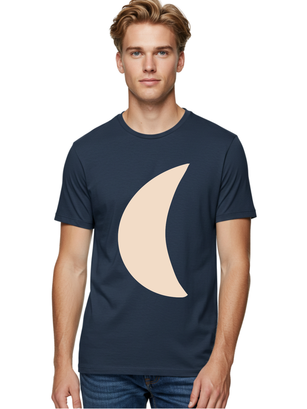 Moon Men'S Graphic Tee, 100% Cotton, Comfortable Casual Summer Wear, Machine Washable, Crescent Moon, Moon Shape, Minimalist Design, Simple Art, Lunar Symbol, Celestial Body, Abstract Illustration Aae032
