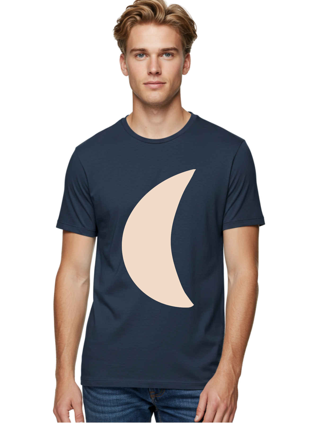 Moon Men'S Graphic Tee, 100% Cotton, Comfortable Casual Summer Wear, Machine Washable, Crescent Moon, Moon Shape, Minimalist Design, Simple Art, Lunar Symbol, Celestial Body, Abstract Illustration Aae032