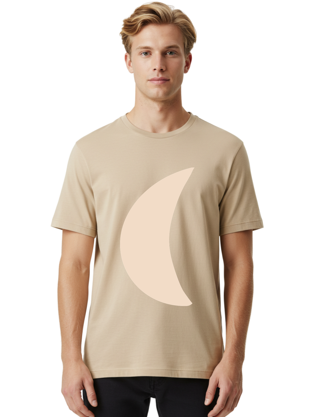 Moon Men'S Graphic Tee, 100% Cotton, Comfortable Casual Summer Wear, Machine Washable, Crescent Moon, Moon Shape, Minimalist Design, Simple Art, Lunar Symbol, Celestial Body, Abstract Illustration Aae032
