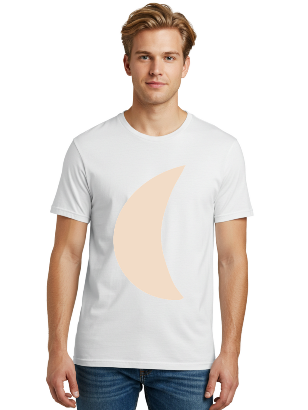 Moon Men'S Graphic Tee, 100% Cotton, Comfortable Casual Summer Wear, Machine Washable, Crescent Moon, Moon Shape, Minimalist Design, Simple Art, Lunar Symbol, Celestial Body, Abstract Illustration Aae032