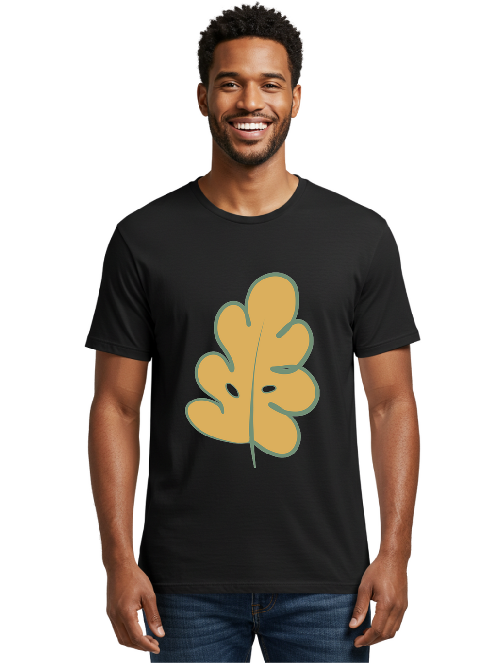 Oak-Leaf Men'S Graphic Tee, 100% Cotton, Comfortable Casual Summer Wear, Machine Washable, Oak Leaf, Cartoon Leaf, Autumn Foliage, Fall Colors, Nature Illustration, Simple Graphic, Leaf Design, Orange Leaf Aae034