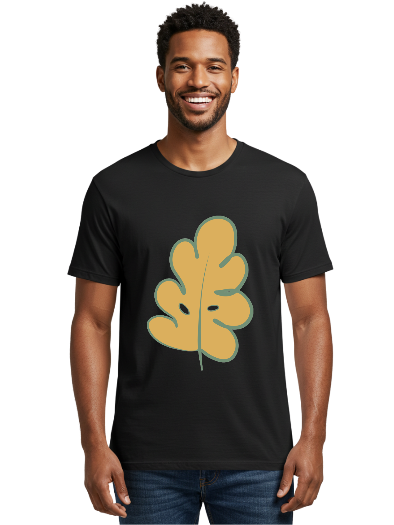 Oak-Leaf Men'S Graphic Tee, 100% Cotton, Comfortable Casual Summer Wear, Machine Washable, Oak Leaf, Cartoon Leaf, Autumn Foliage, Fall Colors, Nature Illustration, Simple Graphic, Leaf Design, Orange Leaf Aae034