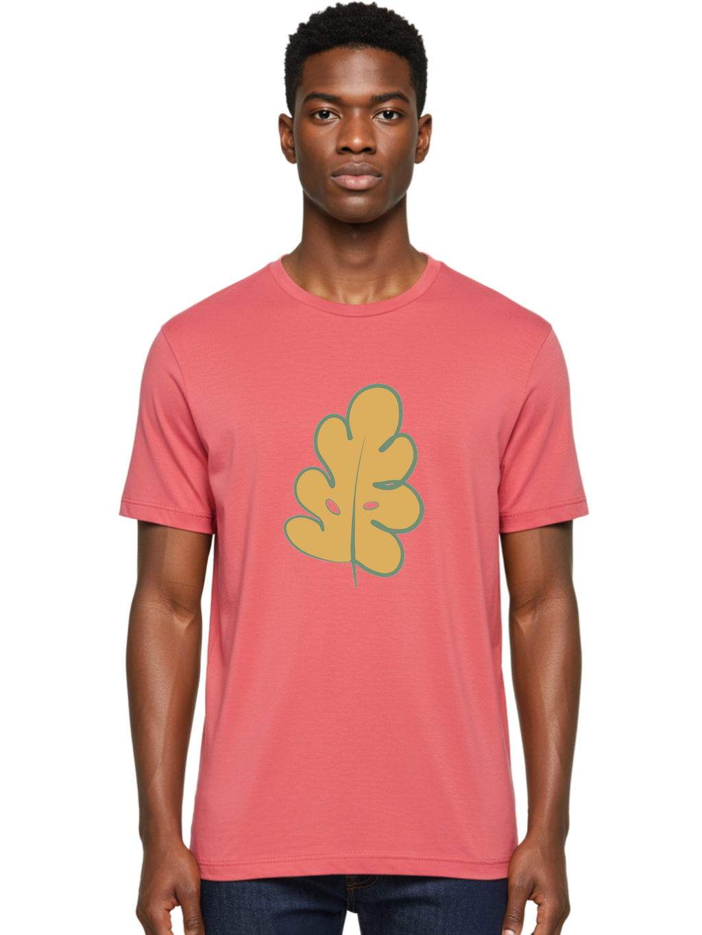 Oak-Leaf Men'S Graphic Tee, 100% Cotton, Comfortable Casual Summer Wear, Machine Washable, Oak Leaf, Cartoon Leaf, Autumn Foliage, Fall Colors, Nature Illustration, Simple Graphic, Leaf Design, Orange Leaf Aae034