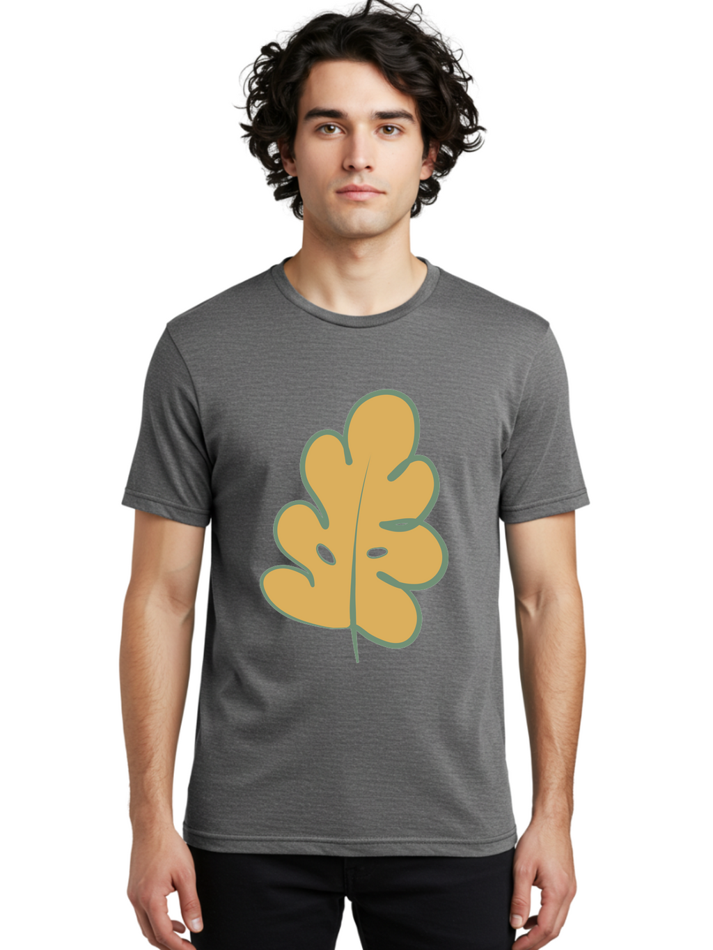 Oak-Leaf Men'S Graphic Tee, 100% Cotton, Comfortable Casual Summer Wear, Machine Washable, Oak Leaf, Cartoon Leaf, Autumn Foliage, Fall Colors, Nature Illustration, Simple Graphic, Leaf Design, Orange Leaf Aae034