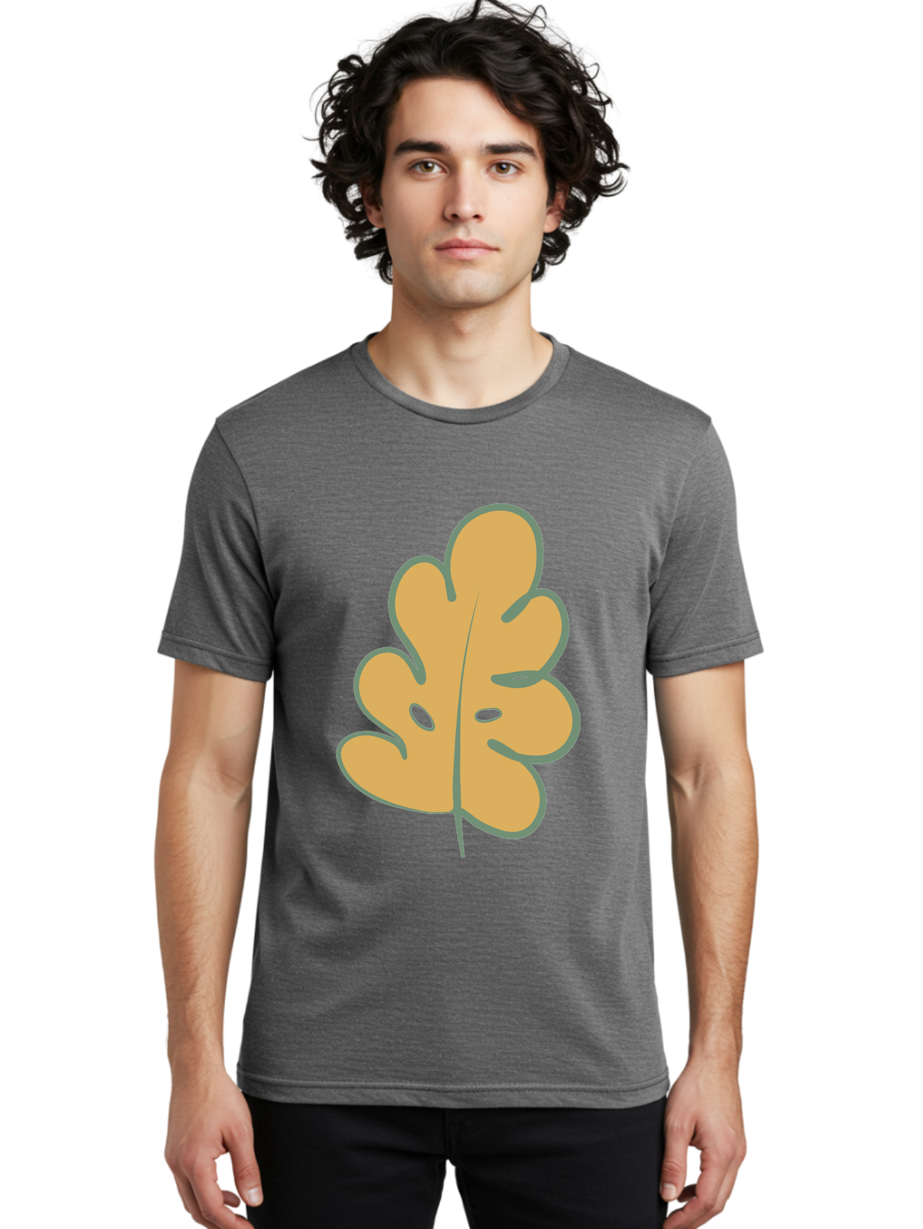 Oak-Leaf Men'S Graphic Tee, 100% Cotton, Comfortable Casual Summer Wear, Machine Washable, Oak Leaf, Cartoon Leaf, Autumn Foliage, Fall Colors, Nature Illustration, Simple Graphic, Leaf Design, Orange Leaf Aae034