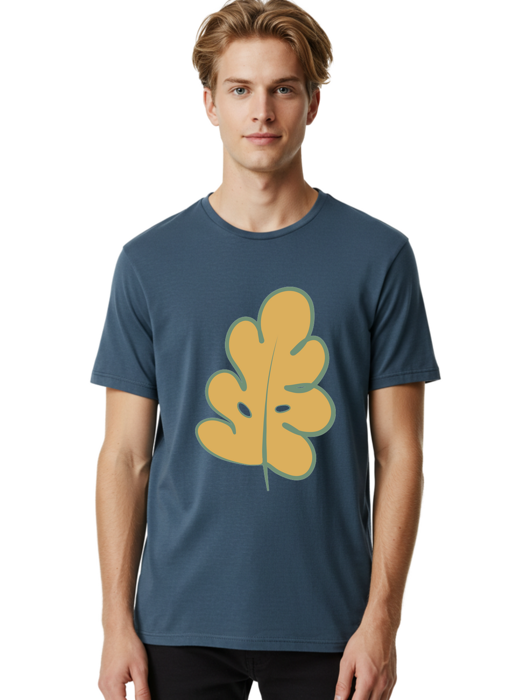 Oak-Leaf Men'S Graphic Tee, 100% Cotton, Comfortable Casual Summer Wear, Machine Washable, Oak Leaf, Cartoon Leaf, Autumn Foliage, Fall Colors, Nature Illustration, Simple Graphic, Leaf Design, Orange Leaf Aae034
