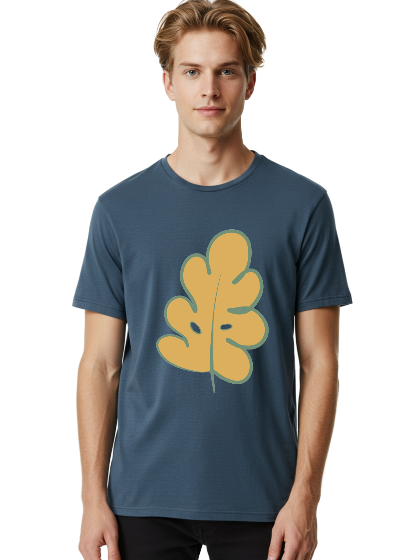 Oak-Leaf Men'S Graphic Tee, 100% Cotton, Comfortable Casual Summer Wear, Machine Washable, Oak Leaf, Cartoon Leaf, Autumn Foliage, Fall Colors, Nature Illustration, Simple Graphic, Leaf Design, Orange Leaf Aae034
