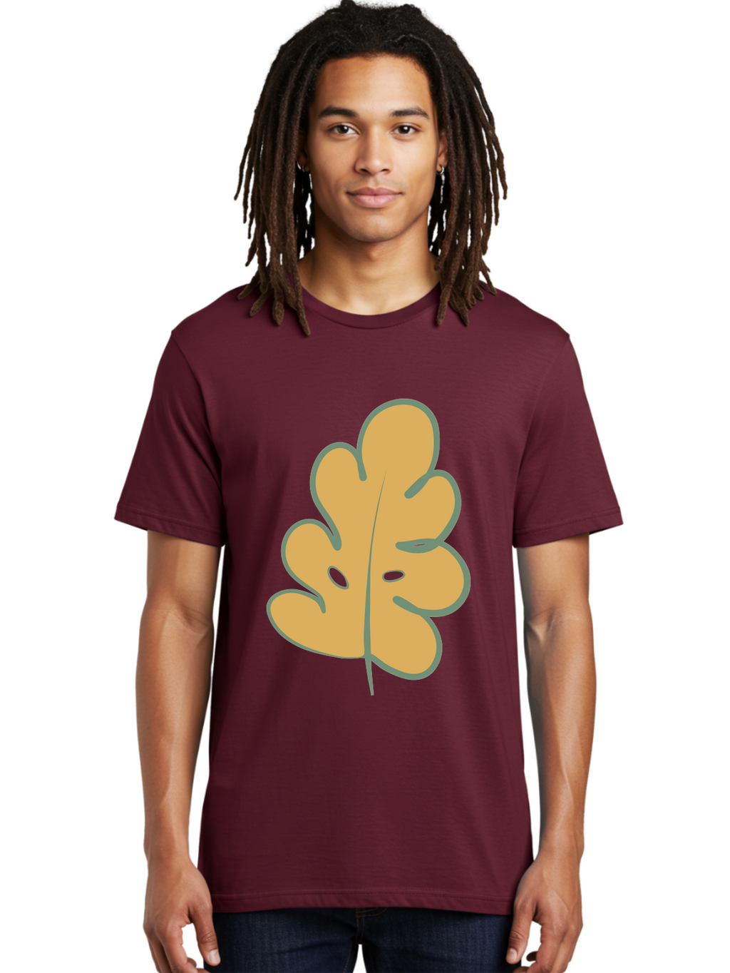 Oak-Leaf Men'S Graphic Tee, 100% Cotton, Comfortable Casual Summer Wear, Machine Washable, Oak Leaf, Cartoon Leaf, Autumn Foliage, Fall Colors, Nature Illustration, Simple Graphic, Leaf Design, Orange Leaf Aae034