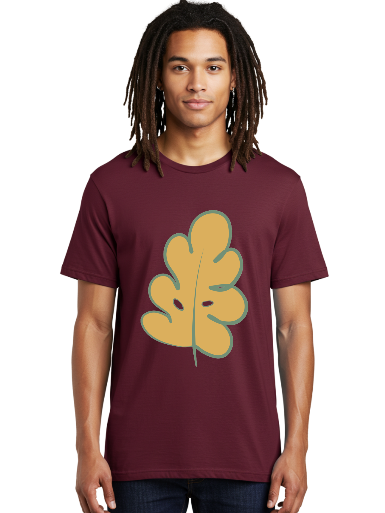 Oak-Leaf Men'S Graphic Tee, 100% Cotton, Comfortable Casual Summer Wear, Machine Washable, Oak Leaf, Cartoon Leaf, Autumn Foliage, Fall Colors, Nature Illustration, Simple Graphic, Leaf Design, Orange Leaf Aae034