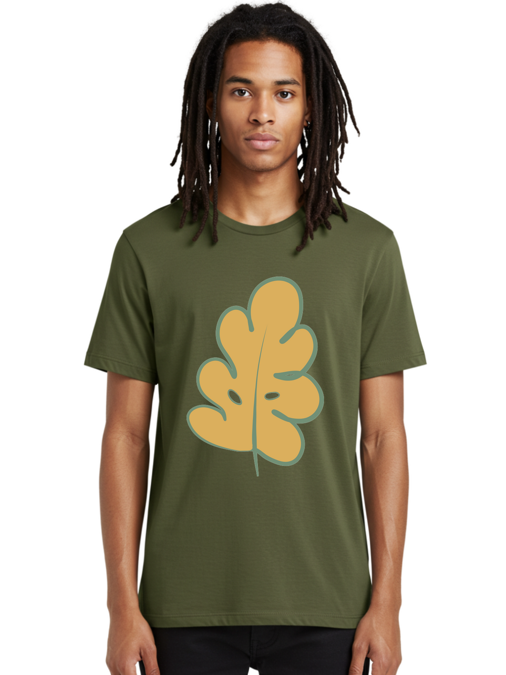 Oak-Leaf Men'S Graphic Tee, 100% Cotton, Comfortable Casual Summer Wear, Machine Washable, Oak Leaf, Cartoon Leaf, Autumn Foliage, Fall Colors, Nature Illustration, Simple Graphic, Leaf Design, Orange Leaf Aae034