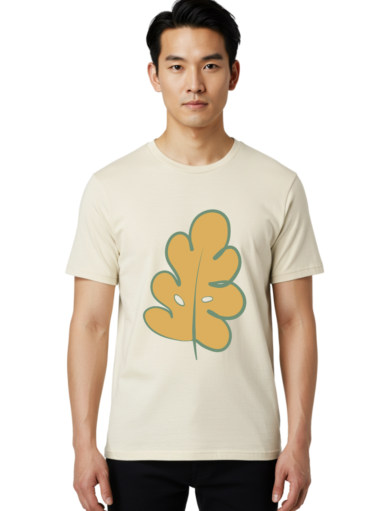 Oak-Leaf Men'S Graphic Tee, 100% Cotton, Comfortable Casual Summer Wear, Machine Washable, Oak Leaf, Cartoon Leaf, Autumn Foliage, Fall Colors, Nature Illustration, Simple Graphic, Leaf Design, Orange Leaf Aae034