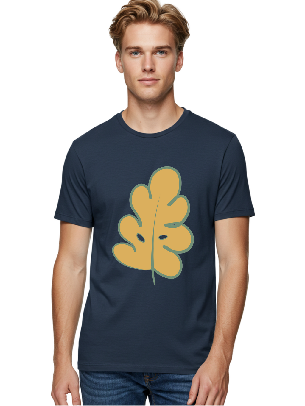 Oak-Leaf Men'S Graphic Tee, 100% Cotton, Comfortable Casual Summer Wear, Machine Washable, Oak Leaf, Cartoon Leaf, Autumn Foliage, Fall Colors, Nature Illustration, Simple Graphic, Leaf Design, Orange Leaf Aae034